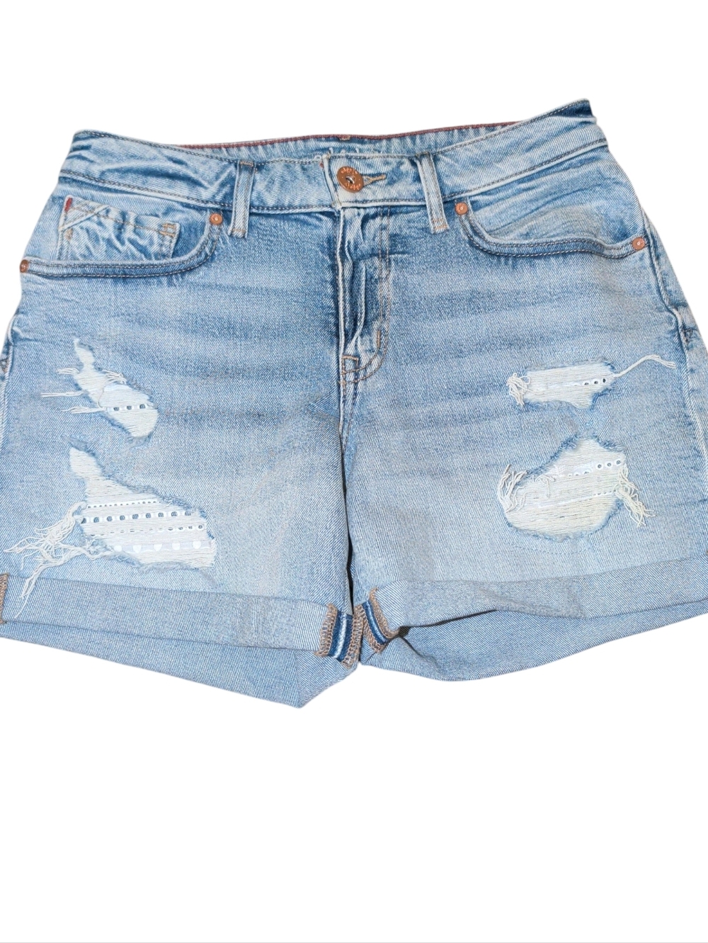 Edgely Light Blue Distressed Rolled-Hem Denim Shorts